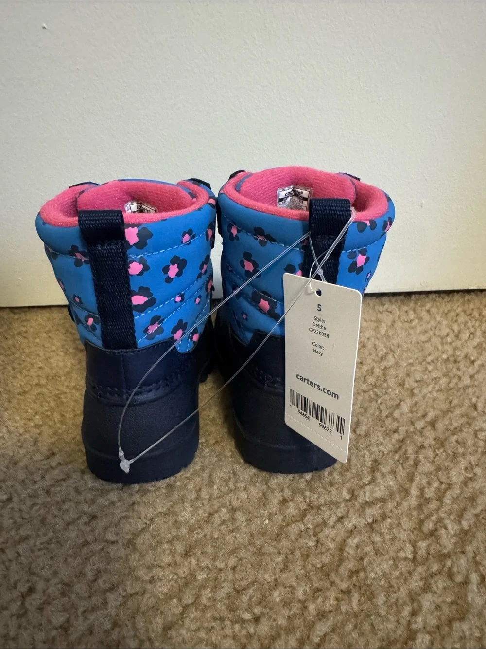 Carter's Deltha Toddler Girls Blue & Pink Leopard Print Winter Snow Boots